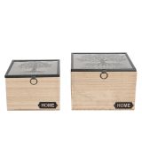 Sada dřevěných boxů se skleněným víkem