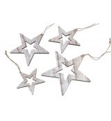 Vánoční hvězdy dřevěná závěsná dekorace 4 kusy