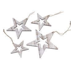 Vánoční hvězdy dřevěná závěsná dekorace 4 kusy