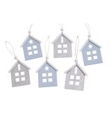 Vánoční domečky závěsná dřevěná dekorace sada 4 kusy