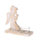 Dřevěný svícen na čajovou svíčku anděl + ZDARMA Yankee candle