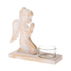 Dřevěný svícen na čajovou svíčku anděl + ZDARMA Yankee candle