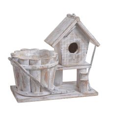 Dřevěná dekorace domek s květináčem