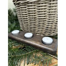 Dřevěný svícen na tři čajové svíčky hnědý + ZDARMA Yankee candle