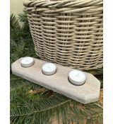 Dřevěný svícen na tři čajové svíčky přírodní tmavá+ ZDARMA Yankee Candle